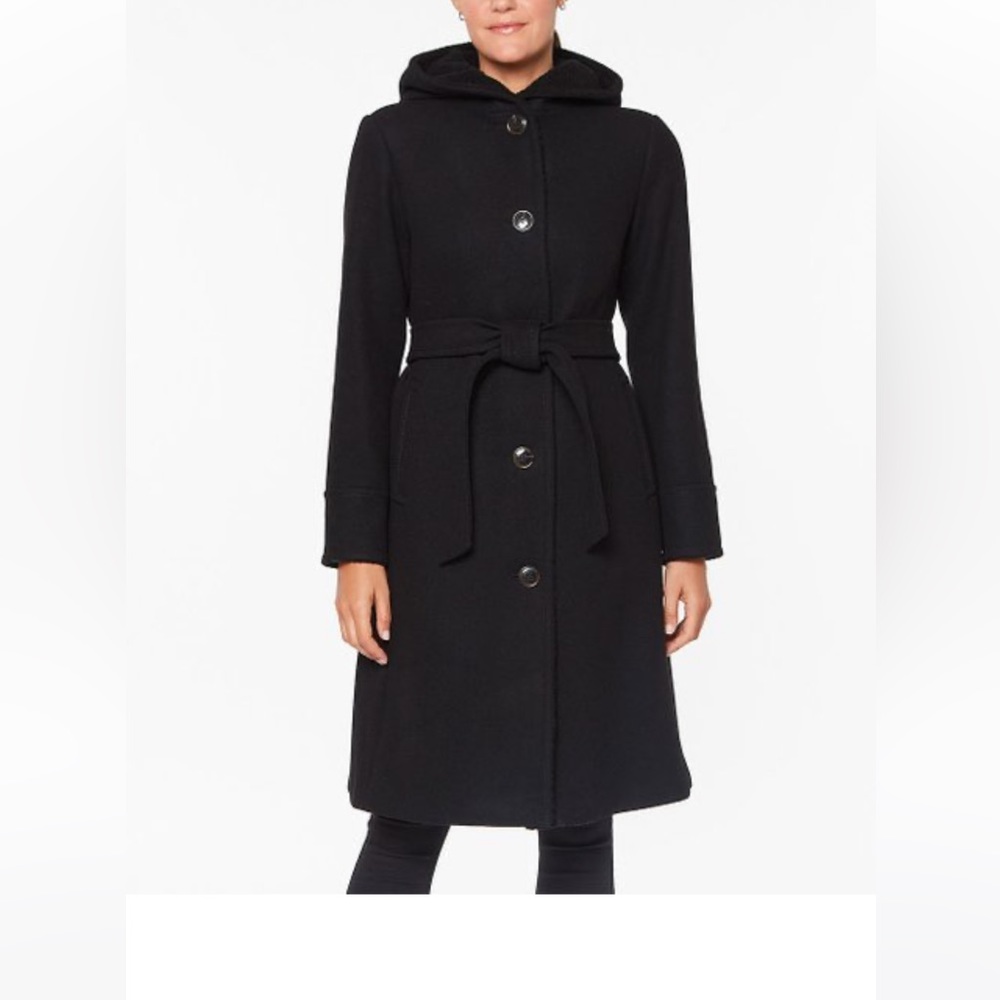 kate spade Black Hooded Wool Belted Pea Coat